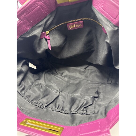 ELLIOTT LUCCA Purple Plum Lazer Pattern Cut Leather Carryall Tote Large - Picture 13 of 13